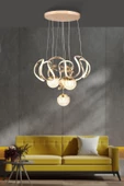 EY-EL TASARIM Maxı Toplu Taşlı Modern Sarkıt Led Avize 3 Renk Gold Kaplamalı - 1