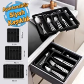 Siyah Açılabilir Ayarlanabilir Kayar Kaşıklık Çekmece İçi Bıçak Kaşık Çatal Düzenleyici Çift Kanat thumbnail 1