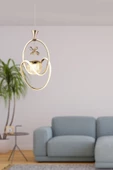 EY-EL TASARIM Badem Modern Sarkıt Led Avize 3 Renk Toplu Kelebek Taşlı Gold Kaplamalı - 2