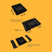 Siyah Açılabilir Ayarlanabilir Kayar Kaşıklık Çekmece İçi Bıçak Kaşık Çatal Düzenleyici Çift Kanat thumbnail 6