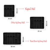 Siyah Açılabilir Ayarlanabilir Kayar Kaşıklık Çekmece İçi Bıçak Kaşık Çatal Düzenleyici Çift Kanat thumbnail 2