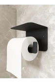 Metal Tuvalet Kağıtlığı, Siyah Tuvalet Kağıdı Askısı Dekoratif Modern Raflı Wc Vidalı Banyo Kağıtlık Siyah - 2