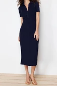 Moda Regular Casual Günlük Tek Plaka Triko Polo Yaka Kısa Kol A-Line Maxi Boy Elbise - 2