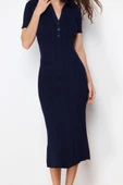 Moda Regular Casual Günlük Tek Plaka Triko Polo Yaka Kısa Kol A-Line Maxi Boy Elbise - 4