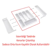 Beyaz Açılabilir Ayarlanabilir Kayar Kaşıklık Çekmece İçi Bıçak Kaşık Çatal Düzenleyici Çift Kanat thumbnail 4