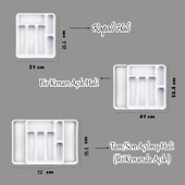 Beyaz Açılabilir Ayarlanabilir Kayar Kaşıklık Çekmece İçi Bıçak Kaşık Çatal Düzenleyici Çift Kanat thumbnail 2