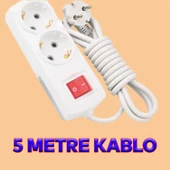 Anahtarlı Düğmeli Çoklu 5 Metre Topraklı Kablolu 2'li Grup Priz Fiş Çoğaltıcı Asmalı Uzatma - 2