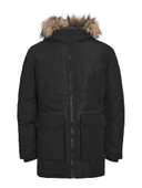 Jack Jones Erkek Kapüşonlu Outdoor Parka  Siyah Mont 12235858S - 1