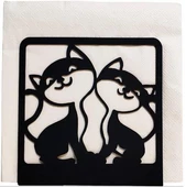 Kedi Desenli Peçetelik Sofra Mutfak Peçetelik Siyah - 2