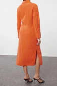 Moda Regular Casual Günlük Lilyum Dokuma Gömlek Yaka Uzun Kol Gömlek Elbise Midi Boy Elbise - 6