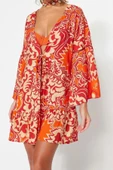Moda Dokuma Regular Kalıp Crop V Yaka Standart Kol Shally Basic Etnik Desen Kimono Kaftan - 4