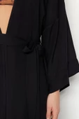 Moda Dokuma Regular Kalıp Uzun V Yaka Standart Kol Shally Panço Şal Desen Kimono Kaftan - 5