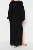 Moda Dokuma Regular Kalıp Uzun V Yaka Standart Kol Shally Panço Şal Desen Kimono Kaftan - 6