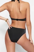 Kadın Moda Kapsız Askılı Derin V Yaka Siyah Balkonet Ters V Balenli High Leg Brazilian Mayokini - 6