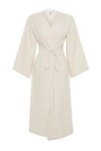 Moda Dokuma Rahat Kalıp Regular V Yaka Düşük Kol Keten Görünüm Kruvaze Tesettür Giyim Kimono Kaftan - 5