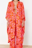 Moda Dokuma Rahat Kalıp Uzun Kruvaze Standart Kol Mesh Basic Tropikal Desen Kimono Kaftan - 1