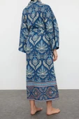 Moda Dokuma Regular Kalıp Regular V Yaka Standart Kol Flamlı Pamuk Basic Etnik Desen Kimono Kaftan - 4