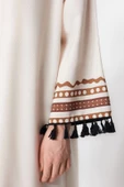 Moda Dokuma Rahat Kalıp Uzun Kruvaze Düşük Kol Keten görünümlü Kruvaze Tesettür Giyim Kimono Kaftan - 5