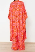 Moda Dokuma Rahat Kalıp Uzun Kruvaze Standart Kol Mesh Basic Tropikal Desen Kimono Kaftan - 6