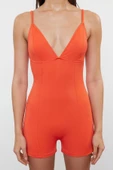 Kadın Moda Atma Kap Askılı Brief Yaka Kırmızı Düz Bralette Askılı Mayo - 6