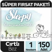 Sleepy Bio Natural Süper Fırsat Paketi Bebek Bezi 1 Numara Newborn 150 Adet thumbnail 1