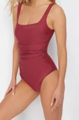 Kadın Moda Atma Kap Askılı Brief Yaka Soyut Desenli Sırt Dekolteli Regular Mayo - 2