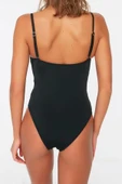 Kadın Moda Sabit Kap Askılı Brief Yaka Siyah Balkonet Mesh Detaylı Regular Mayo - 5
