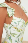Kadın Moda Sabit Kap Askılı Brief Yaka Meyve Desenli Balkonet Fırfırlı Regular Mayo - 4