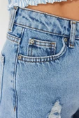 Moda Denim Normal Bel Boru Paça Plaj Koyu Mavi Denim Colour Block Denim %100 Pamuklu Şort Bermuda - 4