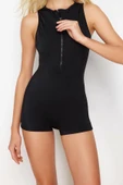Kadın Moda Atma Kap Askılı Boxer Yaka Siyah Halter Yaka Şort Mayo - 4