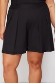 Büyük Beden Moda Örme Yüksek Bel Geniş Paça Gündelik Siyah Şort - 1