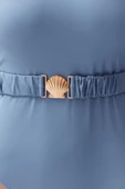 Kadın Moda Atma Kap Askılı Brief Yaka Mavi Kemerli Tek Omuz Premium Aksesuarlı Regular Mayo - 5