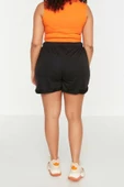 Büyük Beden Moda Örme Yüksek Bel Boru Paça Gündelik Siyah Cep Detaylı Şort Bermuda thumbnail 5