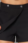 Moda Dokuma Normal Bel Geniş Paça Gündelik Siyah Çıtçıt Detaylı Dokuma Şort Etek - 1