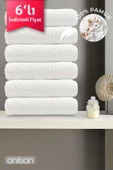 6'lı Çizgili Beyaz El Havlusu - 50x90 Cm, 180gr, %100 Pamuk, Spa Ve Otel Havlusu, Günlük Kullanım - 1