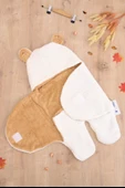 Kız Erkek Bebek Krem Peluş Lüks Anakucağı Kundak STL6785 - 5