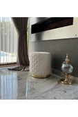 Holm Ev Design Lüks Modern Baby Face Kumaşlı Gold Detaylı Yuvarlak Silinebilir Yaprak Puf - 1