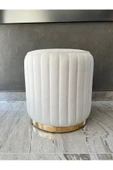 Lüks Modern Baby Face Kumaşlı Gold Detaylı Yuvarlak Silinebilir Çizgili Puf - 3