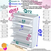 Modilayn UMAY' 2 Li Asma Antre Hol 72x156x25, 5 cm’ lik 4 Düşer Kapak 8 Raf Bölmeli Ayakkabılık - 5