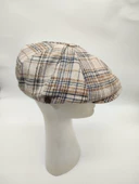 Çizgili Modern Erkek Klasik Kasket Krem Renk thumbnail 3