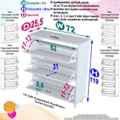 Modilayn VARBİ Antre Hol 72 x 127x 25, 5 cm’ lik 3 Düşer Kapak 6 Göz Raf Bölmeli Ayakkabılık - 5