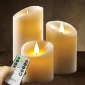 Monozone Dekoratif LED Mum Büyük Boy Alevsiz Titreyen 3lü Set Kumandalı - 1