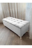 Yeni Model Lüks Çizgi Kapitoneli Sandıklı Puf Bench Beyaz - 1