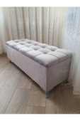 Çizgi Kapitoneli Sandıklı Puf 90 cm Gümüş Ayak - 1
