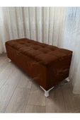 Çizgi Kapitoneli Sandıklı Puf  90 cm Beyaz Ayak - 1
