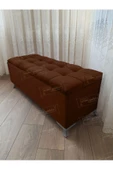 Lüks Çizgi Kapitoneli Sandıklı Puf Bench 120 cm Gümüş Ayak - 1