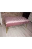 Modern Çizgi Model Puf Ayakucu Bench Gold Metal Ayak 100 Cm - 2