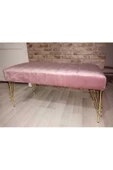 Modern Çizgi Model Puf Ayakucu Bench Gold Metal Ayak 100 Cm - 1