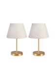 burenze Modern Pilli Abajur Masa Lambası Kablosuz Aç Kapa Butonlu Gold Sarı Krem Şapka - 3