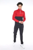 Erkek Siyah-kırmızı Dalgıç Kumaş Yarım Fermuarlı Slim Fit Eşofman Takımı - 1